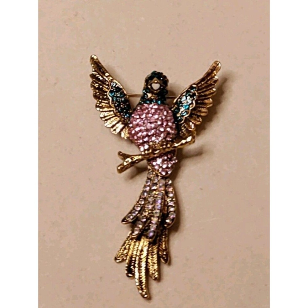 Multi Colored Pink Blue & AB Rhinestone Bird Brooch Pin